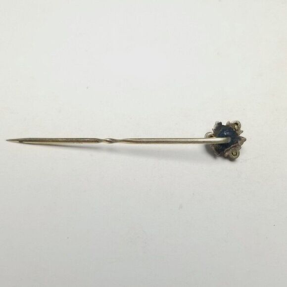 Vintage Blue Cabochon and Tiny Faux Pearls Stick Pin, Antique Victorian Style - Picture 3 of 7